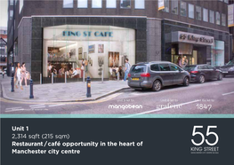 Restaurant / Café Opportunity in the Heart of Manchester City Centre Artist’S Impression of Interior View