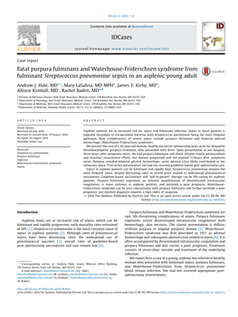 Fatal Purpura Fulminans and Waterhouse-Friderichsen Syndrome From