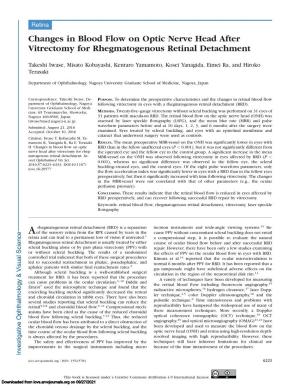 Changes in Blood Flow on Optic Nerve Head After Vitrectomy for Rhegmatogenous Retinal Detachment
