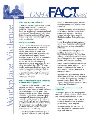 (OSHA) Fact Sheet: Workplace Violence