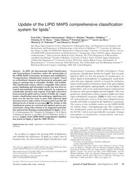 Update of the LIPID MAPS Comprehensive Classification System for Lipids1