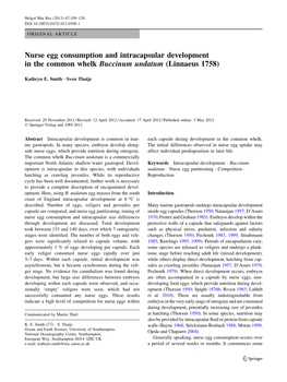 Nurse Egg Consumption and Intracapsular Development in the Common Whelk Buccinum Undatum (Linnaeus 1758)