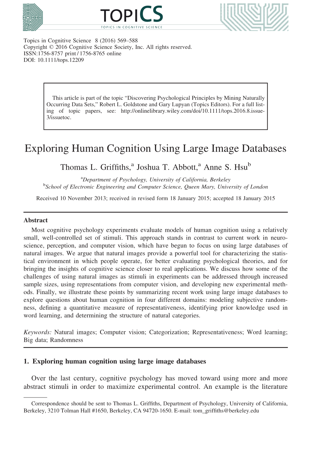 Exploring Human Cognition Using Large Image Databases