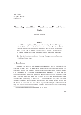 Rickart-Type Annihilator Conditions on Formal Power Series