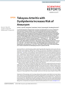 Takayasu Arteritis with Dyslipidemia Increases Risk of Aneurysm