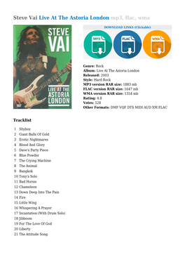 Steve Vai Live at the Astoria London Mp3, Flac, Wma