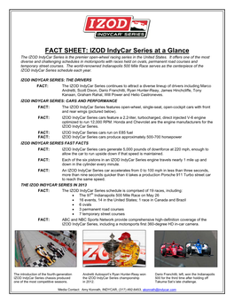 FACT SHEET: IZOD Indycar Series at a Glance