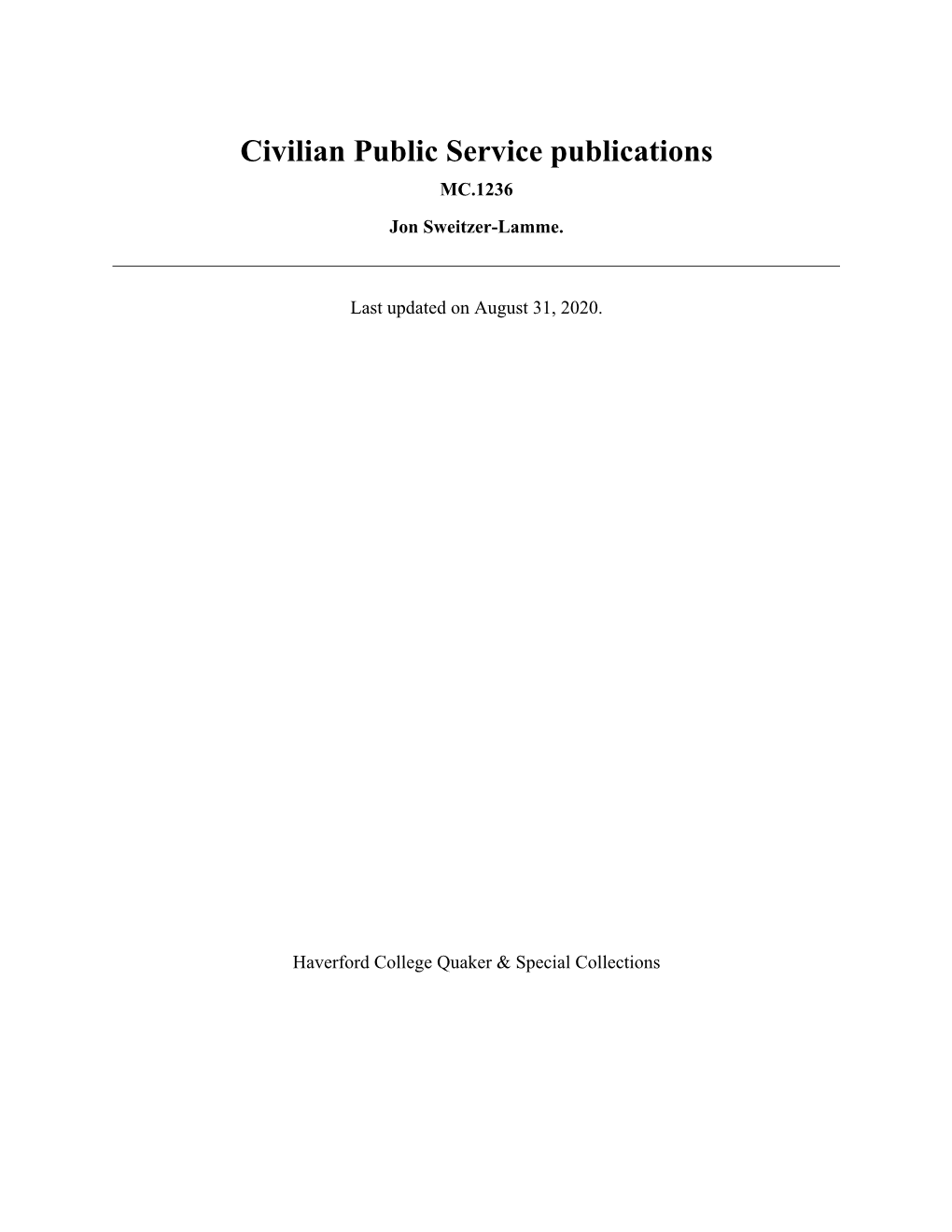 Civilian Public Service Publications MC.1236 Jon Sweitzer-Lamme