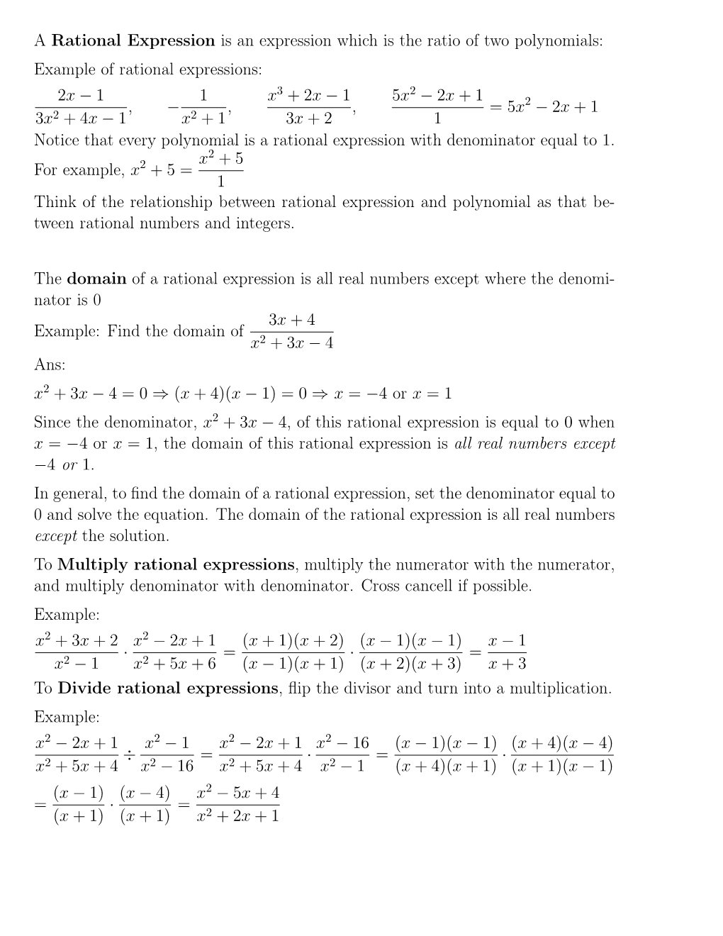 A Rational Expression Is an Expression Which Is the Ratio of Two Polynomials: Example of Rational Expressions: 2X