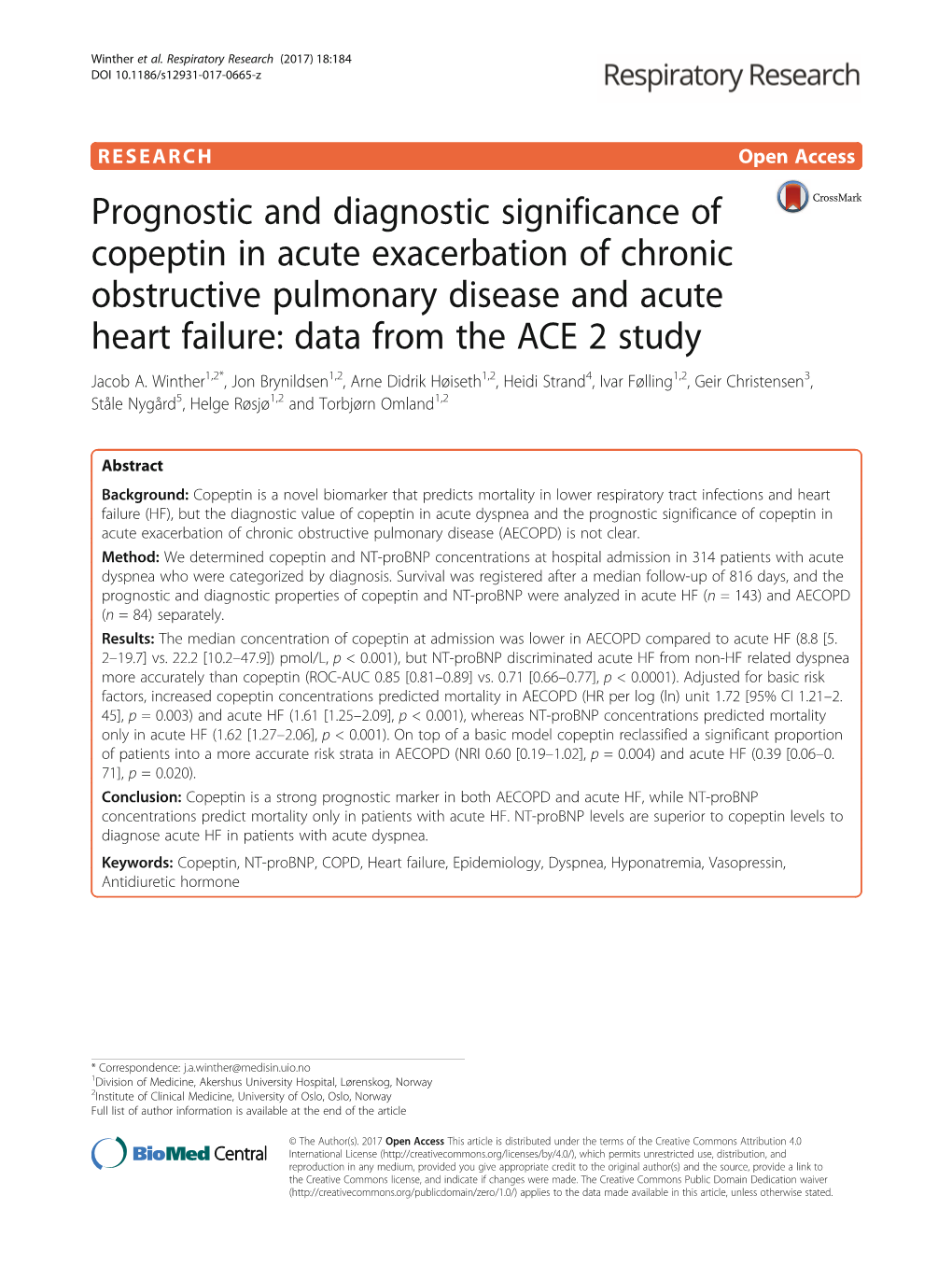 Prognostic and Diagnostic Significance of Copeptin in Acute Exacerbation