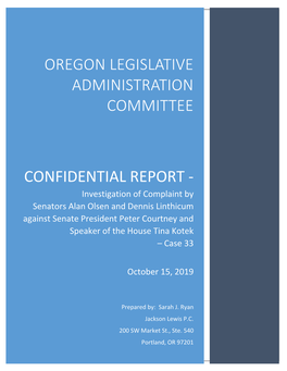 Oregon Legislative Administration Committee Confidential Report