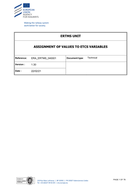 Ertms Unit Assignment of Values to Etcs Variables