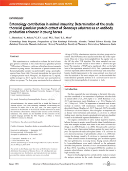 Entomology Contribution in Animal Immunity