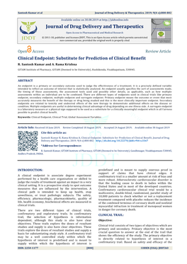 Clinical Endpoint: Substitute for Prediction of Clinical Benefit R