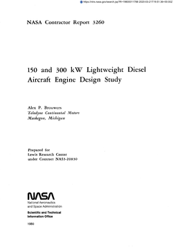150 and 300 Kw Lightweight Diesel Aircraft Engine Design Study