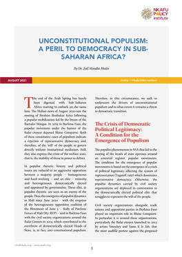 Unconstitutional Populism: a Peril to Democracy in Sub- Saharan Africa?