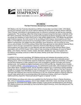 SFS MEDIA the San Francisco Symphony’S Recording Label