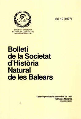 Bolletí De La Societat D'història Natural De Les Balears 1997, Vol. 40