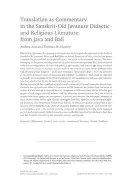 Translation As Commentary in the Sanskrit-Old Javanese Didactic and Religious Literature from Java and Bali Andrea Acri and Thomas M