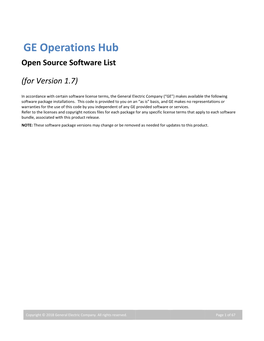 Operations Hub Open Source Software List