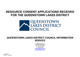 Resource Consent Applications Received for the Queenstown Lakes District