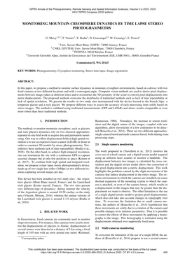 Monitoring Mountain Cryosphere Dynamics by Time Lapse Stereo Photogrammetry