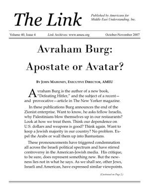Avraham Burg: Apostate Or Avatar?