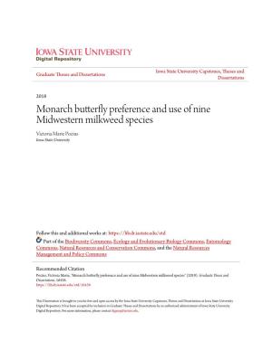 Monarch Butterfly Preference and Use of Nine Midwestern Milkweed Species Victoria Marie Pocius Iowa State University