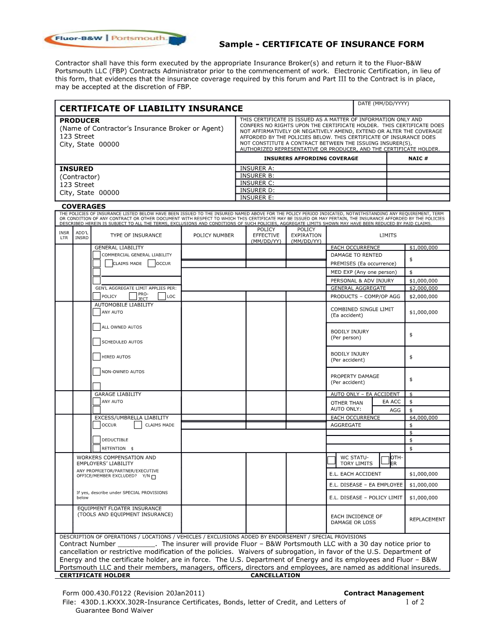 Certificate Of Liability Insurance