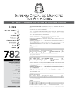 Edição 782 - Cidade Taboão Da Serra, 29 De Março De 2018 - Prefeito Fernando Fernandes Filho