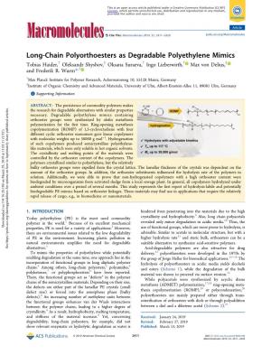 Long-Chain Polyorthoesters As Degradable Polyethylene Mimics