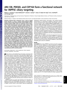 ARL13B, PDE6D, and CEP164 Form a Functional Network for INPP5E Ciliary Targeting