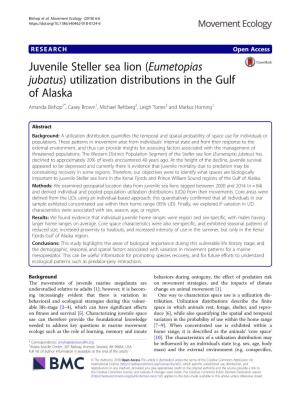 Juvenile Steller Sea Lion (Eumetopias Jubatus) Utilization Distributions In
