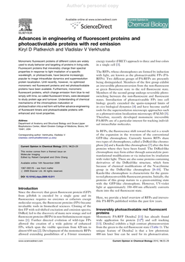 Advances in Engineering of Fluorescent Proteins And