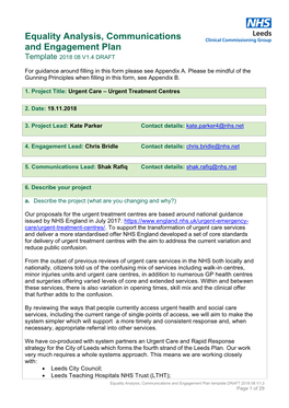 Equality Analysis, Communications and Engagement Plan Template 2018 08 V1.4 DRAFT