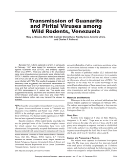Transmission of Guanarito and Pirital Viruses Among Wild Rodents, Venezuela Mary L