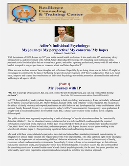 Adler's Individual Psychology: My Journey