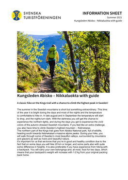 INFORMATION SHEET Kungsleden Abisko – Nikkaluokta with Guide