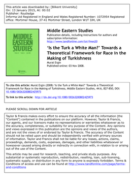 'Is the Turk a White Man?' Towards a Theoretical Framework for Race In