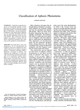 Classification of Aphasic Phenomena