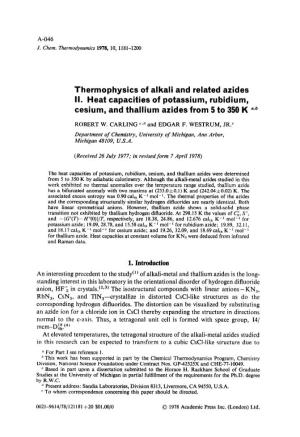 Thermophysics of Alkali and Related Azides II. Heat Capacities of Potassium, Rubidium, Cesium, and Thallium Azides from 5 to 350 K E,B