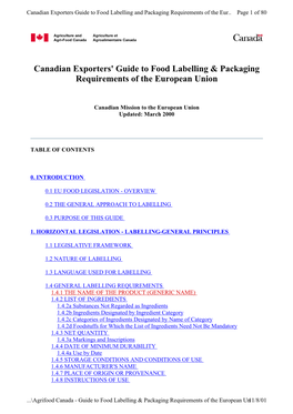 Canadian Exporters Guide to Food Labelling and Packaging Requirements of the Eur