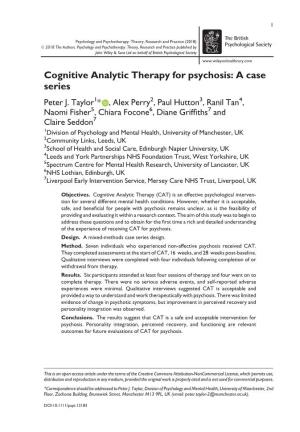 Cognitive Analytic Therapy for Psychosis: a Case Series Peter J