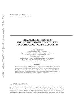 Fractal Dimensions and Corrections to Scaling for Critical Potts Clusters