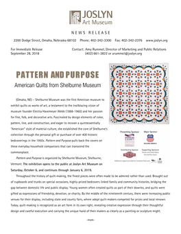 PATTERN and PURPOSE American Quilts from Shelburne Museum