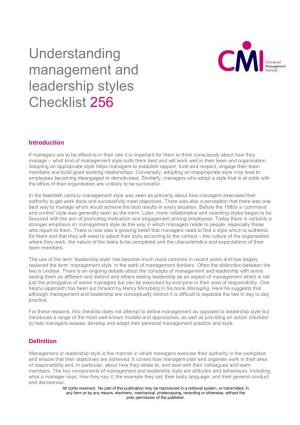 Understanding Management and Leadership Styles Checklist 256