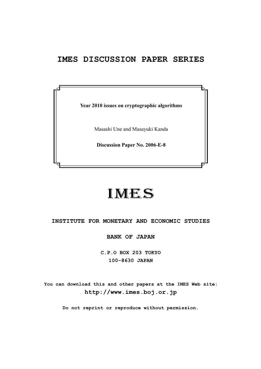 Year 2010 Issues on Cryptographic Algorithms