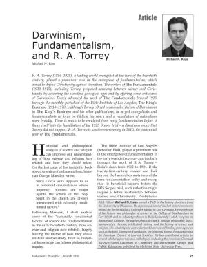 Darwinism, Fundamentalism, and R. A. Torrey Michael N