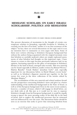 MESSIANIC SCHOLARS: on EARLY ISRAELI SCHOLARSHIP, POLITICS and MESSIANISM Downloaded From