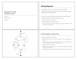 Modeling with UML Chapter 2, Part 3 Activity Diagrams Activity Diagrams